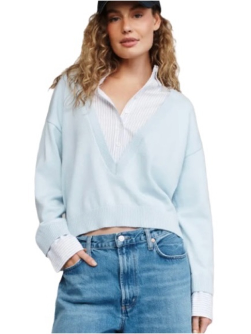 Derek Lam 10 Crosby Luxe Pale Blue Layered Rita Sweater XS Contemporary Preppy
